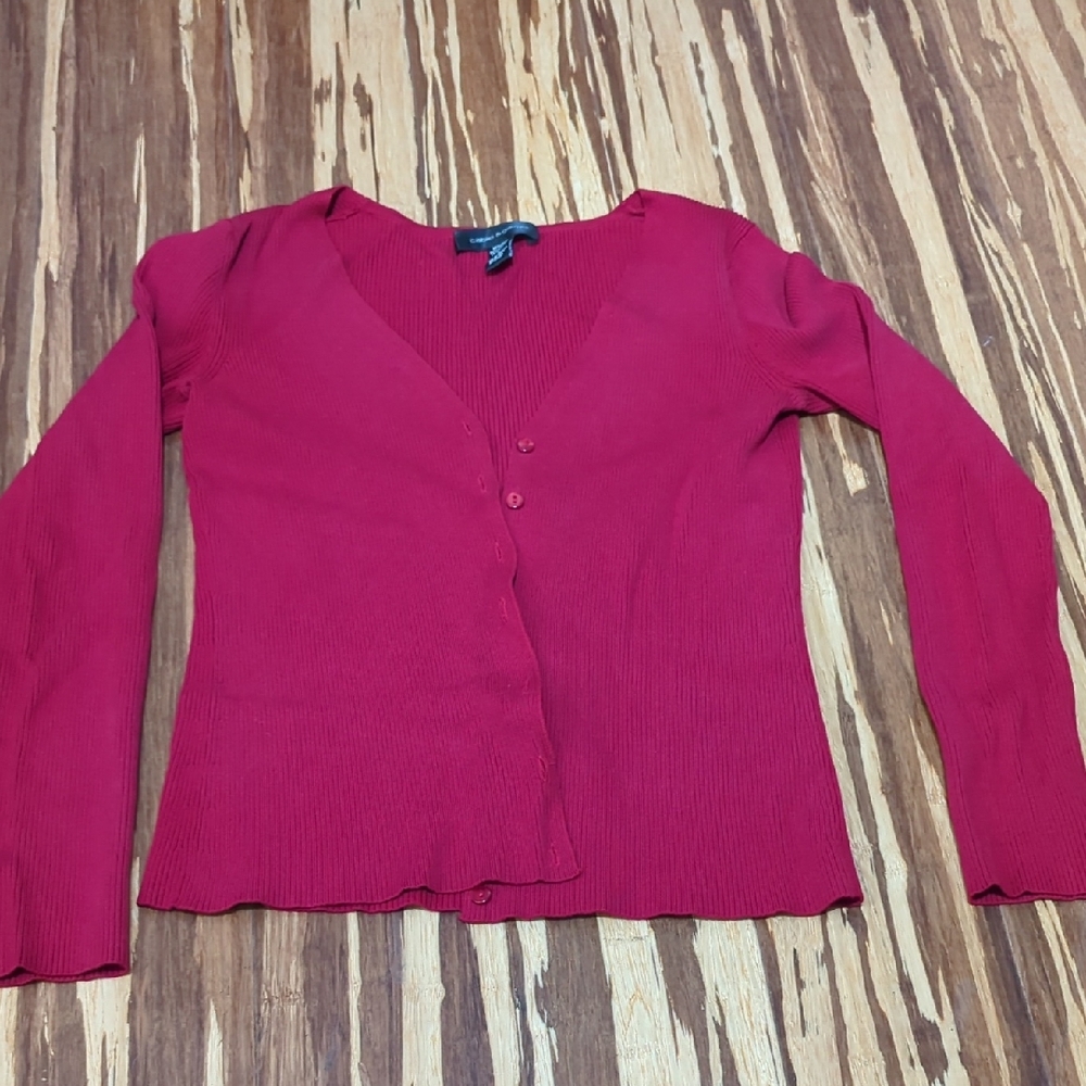 Cable & Gauge Deep Red Button Cardigan Sweater